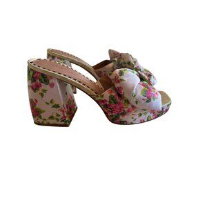 Betsey Johnson Possie Floral Satin Platform Mule Heels‎  Jewel Buckle Size 10M